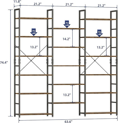 NUMENN Triple Column 6 Tier Bookshelf, Bookcase with 17 Open Display Shelves, Adjustable Rustic Industrial Style Book Shelves, Modern Bookshelves for Bedroom, Living Room and Home Office, Vintage