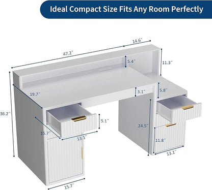 IDEALHOUSE Rectangular Computer Desk with Hutch & Printer Stand, Ripple Door Storage Home Office Desk, Space-Saving Study Writing Desk for Bedroom, Sturdy Board Student Desk with Easy Assembly