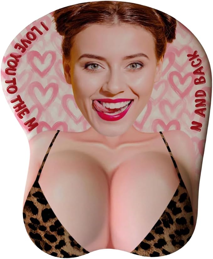 Love You to The Moon and Back Custom Face - Personalized Custom 3D Mouse Pad, Face Funny & Naughty Personalized Photo 3D Mouse Pad, Adult Jokes Gifts for Couple Coworker Troll