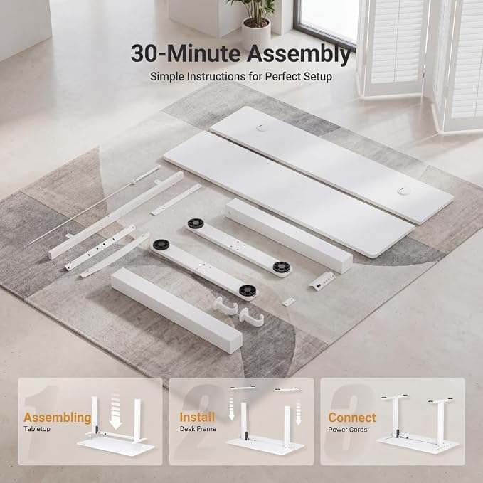 Claiks Electric Standing Desk, 32 x 19 Inch Small Height Adjustable Sit Stand Desk for Home Office, Computer Desk with Memory Presets, Cable Management & Headphone Hooks, 156 lbs Capacity, White
