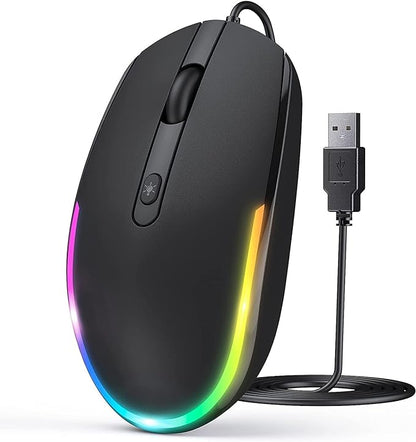 seenda Wired Mouse - USB Corded Mouse with Colorful RGB Backlit, Plug and Play, 1600 DPI Optical Tracking，Silent Computer Mouse for Laptop, PC, Chromebook, Desktop, Office, School, Home, Black