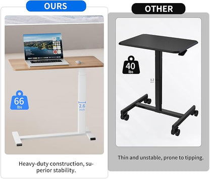 Ywin Medical Overbed Table with Wheels, Pneumatic Lift, Light Rustic Brown | Rolling Bedside Table, Adjustable Height 27–43Inch, Mobile Portable Laptop Desk Perfect for Home Use, Patient Care, Office