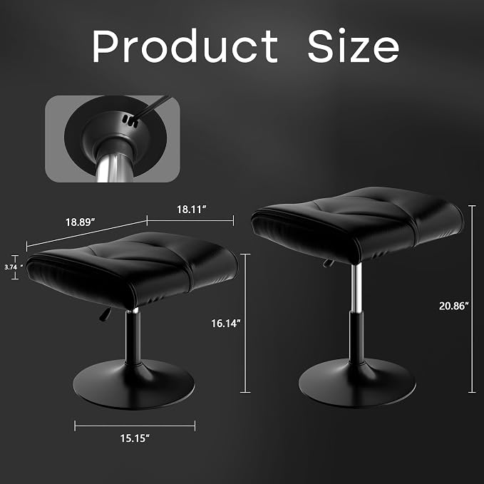 VECELO Foot Rest Under Desk Ottoman, PU Height Adjustable Footrest with Comfort Padding, Leg Rest for Desk for Relieving Leg Pain, Stiffness, and etc, Black