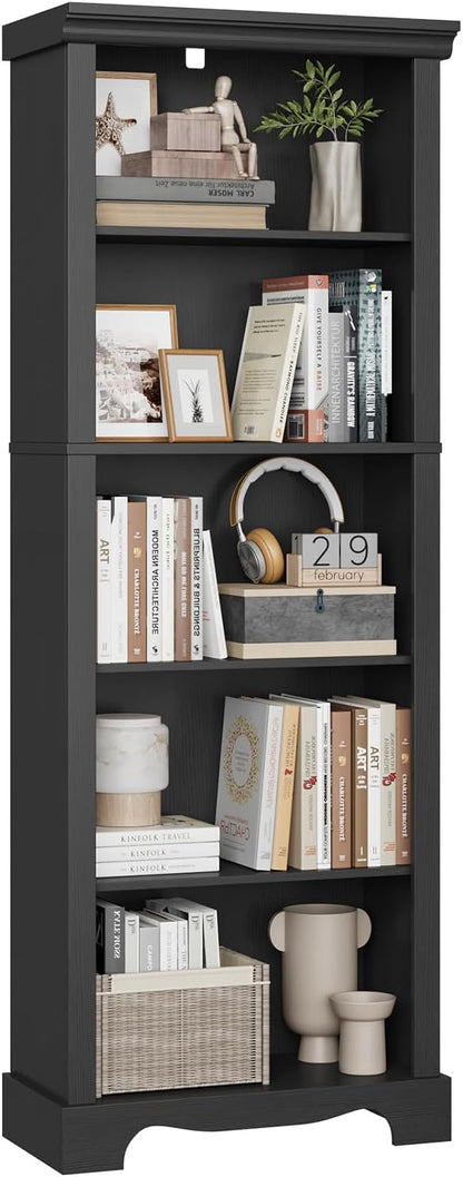 5-Tier Bookshelves and Bookcases, 61.1 inch Tall Bookshelf with Ample Storage Space, Wooden Bookcase, Modern Bookshelf for Study Room, Living Room, Home Office, Bedroom (Black)