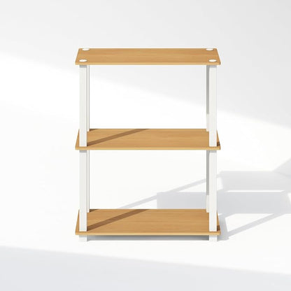 Furinno Turn-S-Tube Book Shelf, 3-Tier Bookshelf, Multipurpose Bookcase with Square Tube, 11.6 x 23.6 x 29.6, for Living Room, Bedroom, Home Office, Beech/White