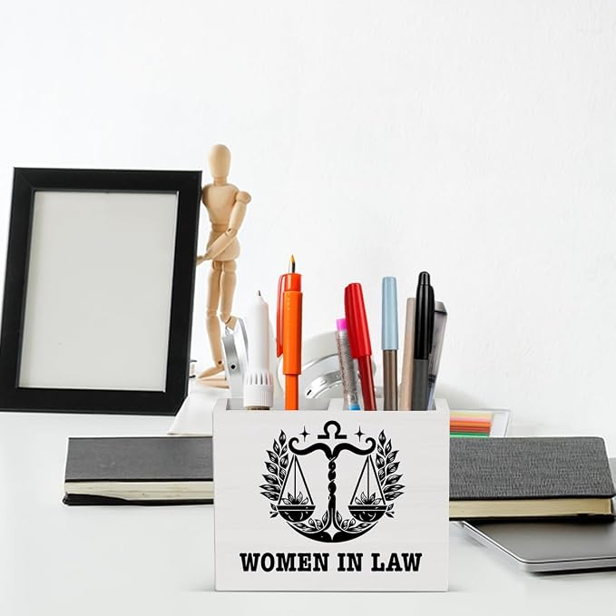 Lawyer Office Decor Women in Law Office Decoration Attorney Future Lawyer Gifts for Women Wooden Pencil Holder, Law School Students Graduation Gifts Desk Decor