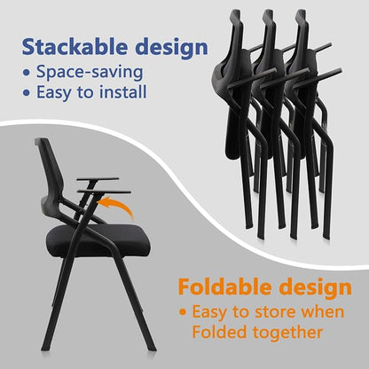 CLATINA Stackable & Foldable Office Chairs with Ergonomic Lumbar Support and Thickened Seat Cushion, Folding Mesh Fabric Reception Guest Chair for School Church Conference Waiting Room Black (4pk)