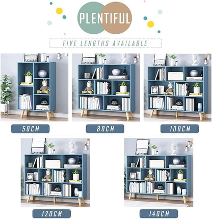 IOTXY Wooden Open Shelf Bookcase - 3-Tier Floor Standing Display Cabinet Rack with Legs, 5 Cubes Bookshelf, Bright Blue