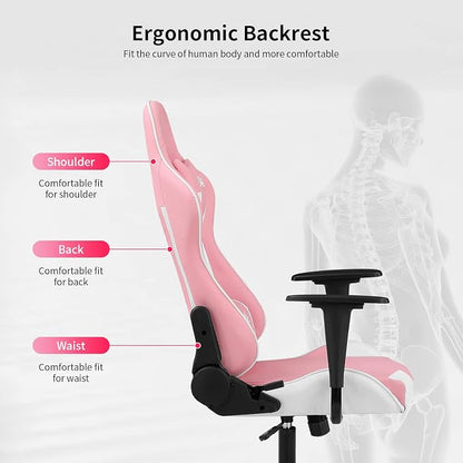 Gaming Chair Office Chair Desk Chair with Lumbar Support Headrest Armrest Task Rolling Swivel Ergonomic E-Sports Adjustable PC Gamer Chair (Pink)