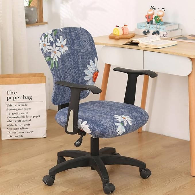 Jinzio Computer Office Chair Cover - Split Protective & Stretchable Cloth Polyester Universal Desk Task Chair Chair Covers Stretch Rotating Chair Slipcover (Daisy)