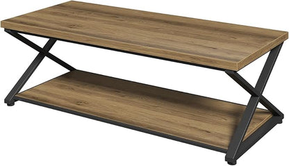 MILEFA2 Tier Coffee Table, Farmhouse CenterTable with Storage, Wood and Metal Living RoomTable for Home Office Bedroom, Rustic Brown,47Inch