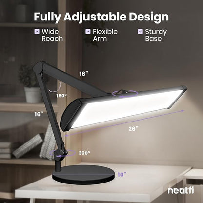 Neatfi 3,500 Lumens LED Desk Lamp – 45W Dimmable Task Light | 3 Light Modes | 540 SMD LEDs | Touch Control | Adjustable Arm | Reading, Craft, Workbench & Office (Black-3, 26-Inch Wide Shade)