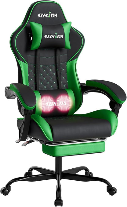 Ergonomic Video Gamer Chairs Gaming Computer Chair Gamer Chairs for Adults Massage Lumbar Support Swivel Height Adjustable Headrest Backrest