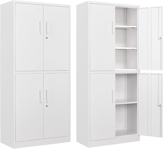Letaya Metal Storage Cabinet with Lock Door, Adjustable Shelf Steel Cabinets for Office, Home,Pantry,Kitchen,Garage Utility Cabinet (4 Door-White)