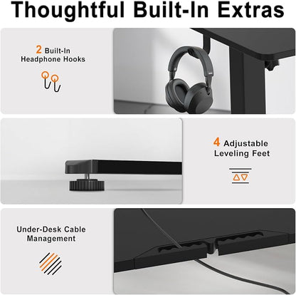 Electric Standing Desk, 60x28 Inches Height Adjustable Sit Stand up Desk with 3 Memory Presets & Child Lock, Quiet Motor, Heavy Duty Steel Frame, for Large Computer Workstation, Black