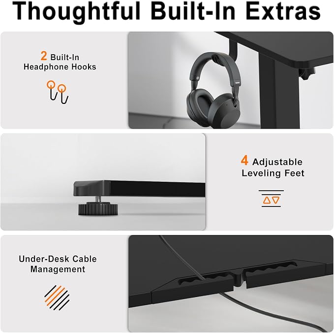 Electric Standing Desk, 48x24 Inches Height Adjustable Sit Stand Desk with 3 Memory Presets & Child Lock, Quiet Motor, Heavy Steel Frame for Computer Workstation or Gaming Rig,Classic Black