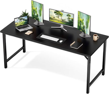 Sweetcrispy Small Computer Desk, 63" Office Writing Desk with Metal Frame & Wooden Top, X-Shaped Reinforcement, Student Study Home Bedroom Table, Black