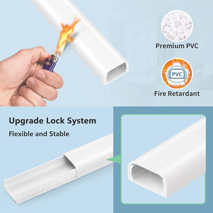Wire Covers for 2-3 Cords, 43.7in Cord Hider, Wire Hiders for TV on Wall, Paintable Cable Cover Channel, Cable Management Raceway Kit for Wall Mounted TV in Home Office, 0.95in W X 0.47in H, White