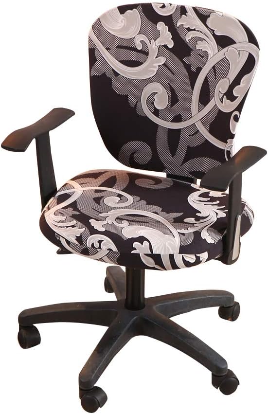 Jinzio Computer Office Chair Cover - Split Protective & Stretchable Cloth Polyester Universal Desk Task Chair Chair Covers Stretch Rotating Chair Slipcover, Grey Black