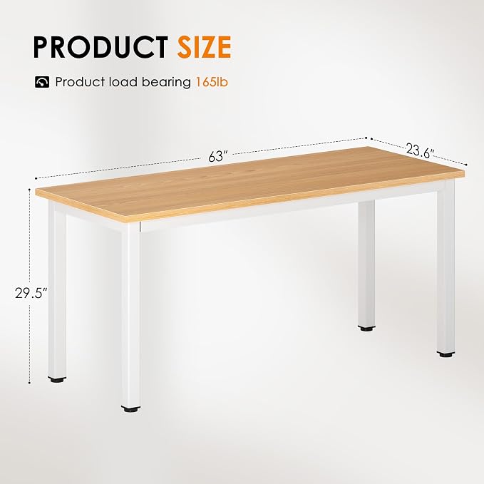 SogesHome Modern Large Computer Desk, 63 inches Simple Laptop Table, Gaming Desk Coner Computer Table Writing Table Workstation, for Home Office Use, Teak and White