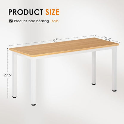 SogesHome Modern Large Computer Desk, 63 inches Simple Laptop Table, Gaming Desk Coner Computer Table Writing Table Workstation, for Home Office Use, Teak and White
