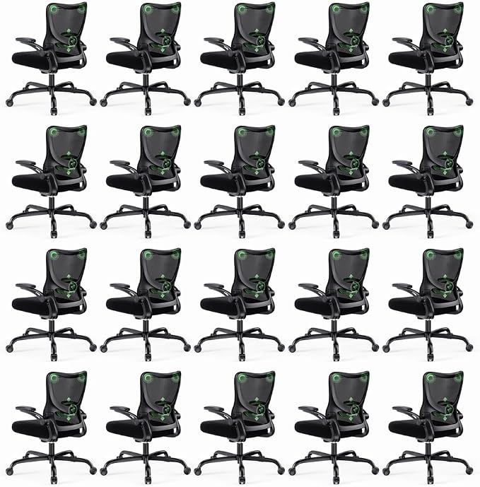 Marsail Ergonomic Office Chair Desk Chair with 3D PU Armrests and Adjustable Lumbar Support Breathable Mesh Chair Executive Rolling Swivel Comfy Task Chair for Home Office Gaming，Pack of 20