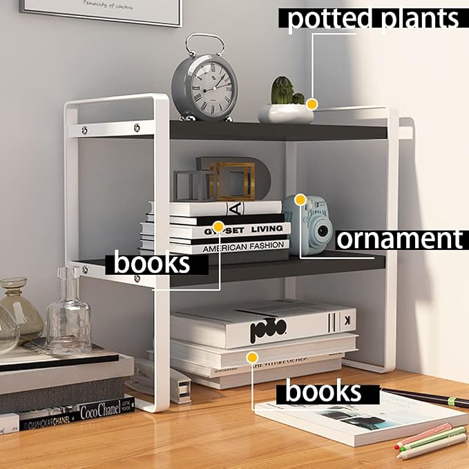 SIDIANBAN Desktop Organizer Shelf Office Storage Rack Computer Desk Bookshelf Adjustable Display Shelf for Office Supplies (Black)