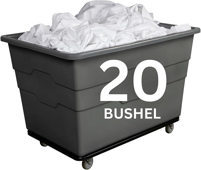 ReadySpace Commercial 20 Bushel Utility Cart with Steel Base, Poly Box Basket Truck, Laundry Cart, and Rolling Trash Bin, 51.5-Inch x 35.5-Inch x 36-Inch, 1000 Pound Weight Capacity, Gray