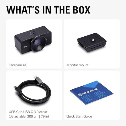 Elgato Facecam 4K, 4K60 Studio Webcam, DSLR-Like Control | Sony STARVIS 2 sensor, 49mm lens filter support, Uncompressed video, HDR support, Eco-friendly build, USB-C