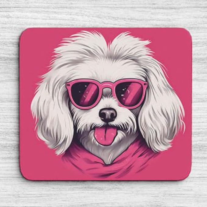 Pink Mousepad Glamour Dog Havanese Mouse Pad for Home Office Gaming Working Desk Computer Desktop Accessories Non-Slip Rubber Mousepad for Dog Lovers
