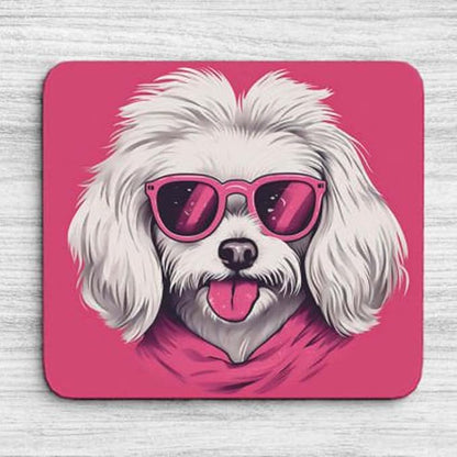 Pink Mousepad Glamour Dog Havanese Mouse Pad for Home Office Gaming Working Desk Computer Desktop Accessories Non-Slip Rubber Mousepad for Dog Lovers