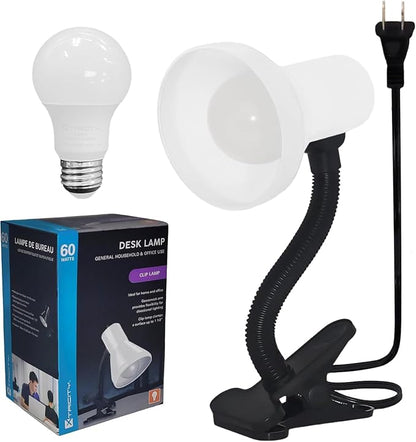 Xtricity LED Clip on Desk Lamp with 360° Flexible Gooseneck, White Finish | Reading Light for Bed Headboard– A19 Bulb Included, 120V, On/Off Switch, 10.25” Height Table Lamp