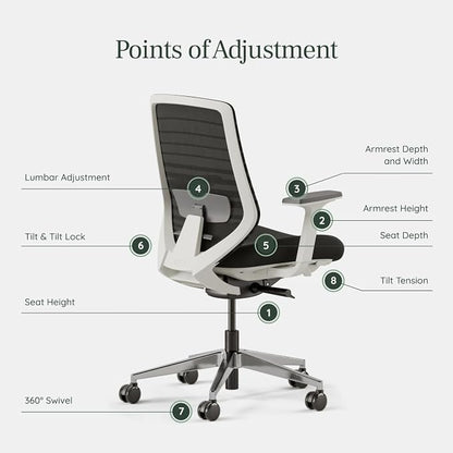 Branch Ergonomic Chair - A Versatile Desk Chair with Adjustable Lumbar Support, Breathable Mesh Backrest, and Smooth Wheels - Experience Optimal Comfort and Support - Black