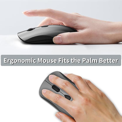 Wireless Mouse for Chromebook, Laptop, PC, Macbook, Slim Portable Optical Computer Mouse with USB Mini Receiver, Quiet Click, 2400 DPI, 2.4GHz Cordless Silent Travel Mobile mice -Space Gray & Black