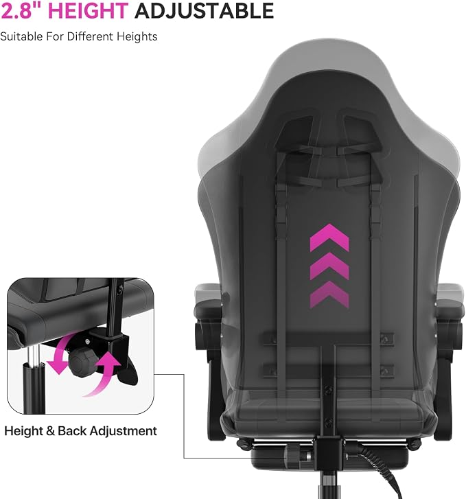 Gaming Chair with Footrest, Ergonomic Computer Gaming Desk Chair with Lumbar Support & Headrest, Adjustable High Back PU Leather Office Chair, Swivel Racing Style Gamer Chair, Black