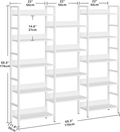 IRONCK Bookcases and Bookshelves Triple Wide 5 Tiers Industrial Bookshelf with Baffles Large Etagere Bookshelf with Metal Frame for Living Room Home Office
