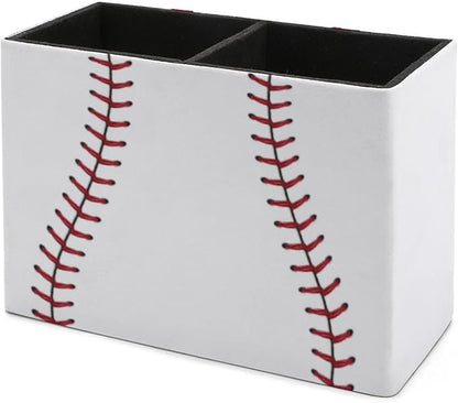 Niapessel Pencil Holder for Desk, Baseball Ball Pen Holder Storage Desktop Pen Organizer Desk Pencil Organizer Makeup Brush Holder for Office School College Leather