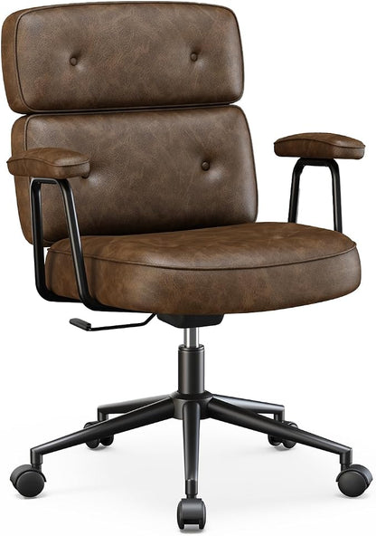 OLIXIS Ergonomic Home Office Desk Chair, PU Leather Computer Chair with Lumbar Support Adjustable Height Rolling Swivel Executive Task Armrests, Modern Brown