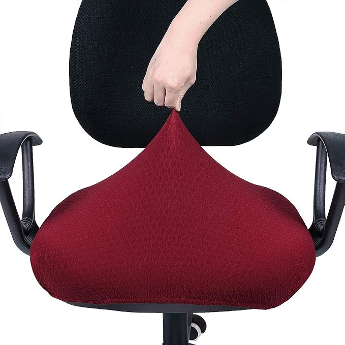 Smiry Stretch Jacquard Office Computer Chair Seat Covers, Removable Washable Anti-dust Desk Chair Seat Cushion Protectors - Burgundy