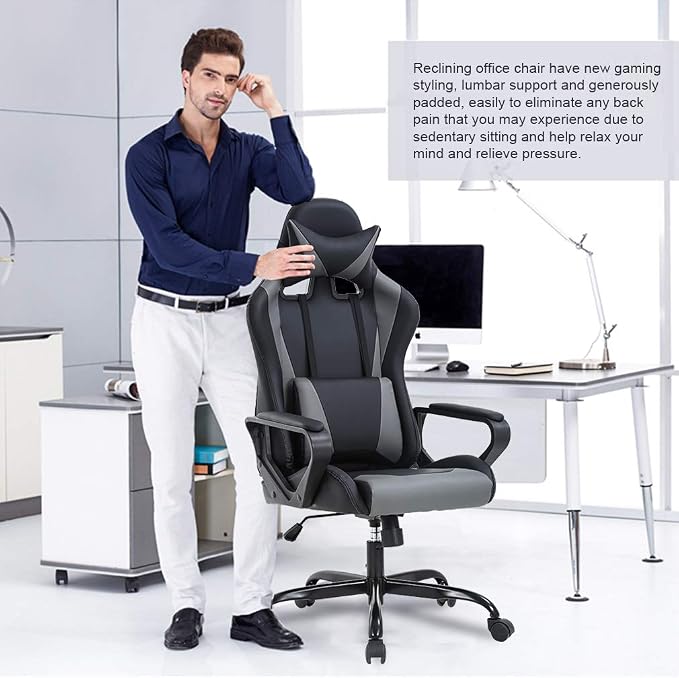 BestOffice PC Gaming Chair Ergonomic Office Chair Cheap Desk Chair Executive Task Computer Chair Back Support Modern Executive Adjustable Arms Rolling Swivel Chair for Women, Men