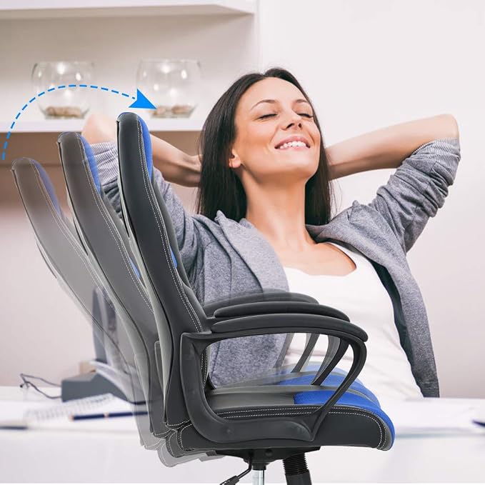 Ergonomic Office Chair Cheap Desk Chair PC Gaming Chair Rolling PU Leather Swivel Chair Executive Computer Chair Lumbar Support for Women, Men(Blue)