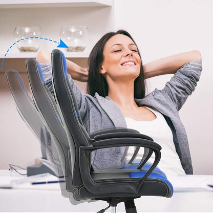 Ergonomic Office Chair Cheap Desk Chair PC Gaming Chair Rolling PU Leather Swivel Chair Executive Computer Chair Lumbar Support for Women, Men(Blue)