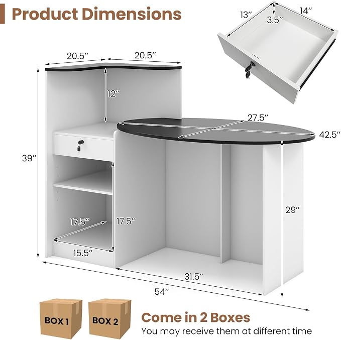 Tangkula Reception Desk, Front Counter Desk with Lockable Drawers, L Shaped Retail Counter with Oval Desktop, Checkout Computer Workstation for Salon Lobby Home Office