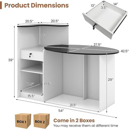 Tangkula Reception Desk, Front Counter Desk with Lockable Drawers, L Shaped Retail Counter with Oval Desktop, Checkout Computer Workstation for Salon Lobby Home Office