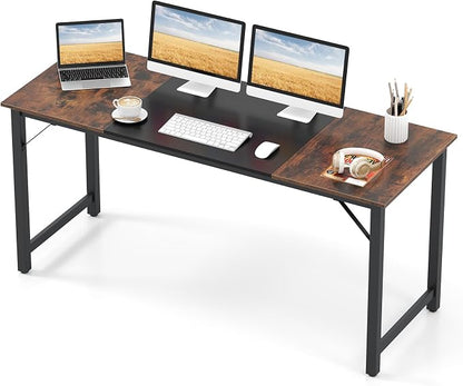 Giantex 63 Inch Computer Desk, Modern Simple Office Desk with Triangle Structure Metal Frame, Computer Workstations for Home Office, Study, Conference Room, Rustic Brown and Black