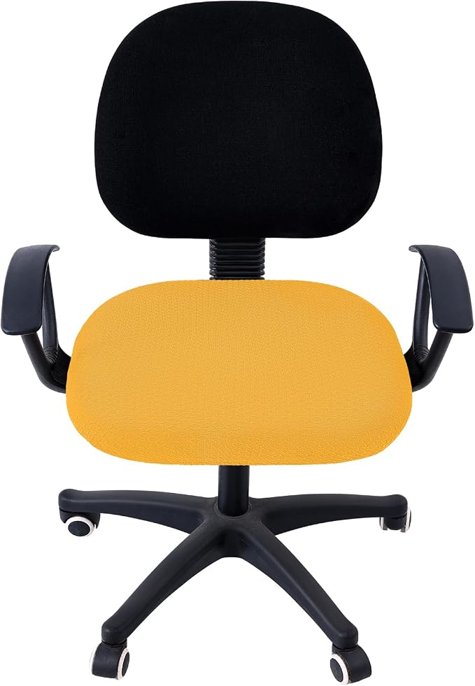 Smiry Stretch Jacquard Office Computer Chair Seat Covers, Removable Washable Anti-dust Desk Chair Seat Cushion Protectors - Mustard Yellow