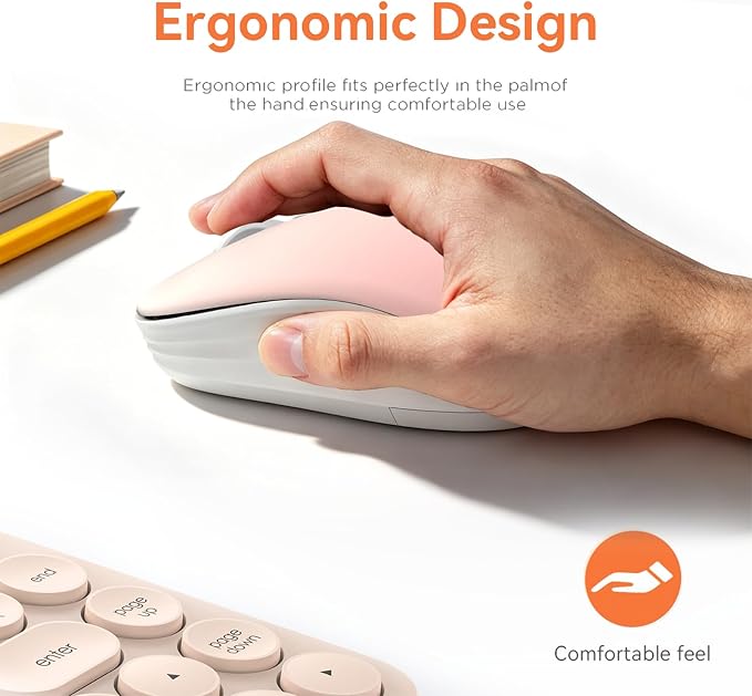FMOUSE Cute Wireless Mouse, Bluetooth 2.4GHz Dual Mode with USB Receiver, Silent Click, AA Battery Powered, for Office Women Work Desk, Compatible with Laptop Mac iPad PC (Workaholic Cat)