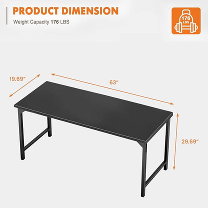 Sweetcrispy Small Computer Office Desk 63 Inch Student Study Writing Work with Metal Frame Wood Tabletop Modern Simple Home Bedroom PC Table Durable and Easy Assembly, Black