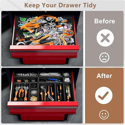 A-LUGEI【Large Size】【5 Pcs】 Tool Box Organizer Tray Divider【Single Size】 Desk Drawer Organizer Bin, Garage Organization and Storage Toolbox for Rolling Tool Chest Cart Cabinet WorkBench Part Widget