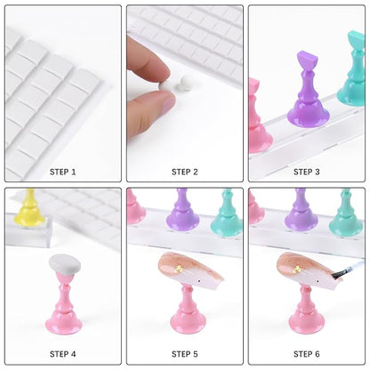 JUSTOTRY 4 Sets Nail Painting Stand With 96 PCS Reusable Adhesive Putty Acrylic Nail Holder For Press On Nails Display Tools Kit Accessories Home DIY Salon